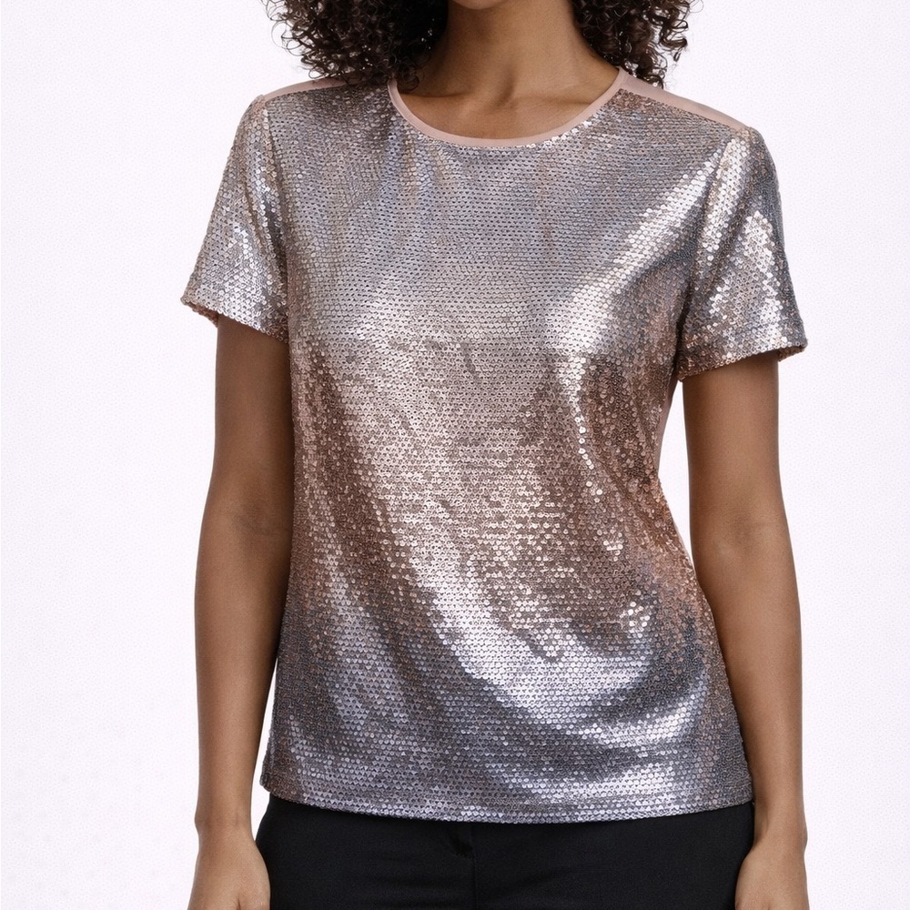 St. John Boutiques Silk Blush Silver Ombre Sequins Top Sz 4 NWT